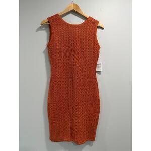 Guess Mod Flirty Blazed Orange Scooped Pointelle Reyna Metallic Dress NWT M